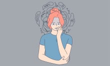 A young woman worries.