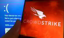 CrowdStrike logo over the Blue Screen of Death