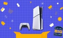 PlayStation 5 and controller on pink background
