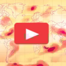 An illustration of a heat map of the world, with the YouTube logo hovering over it.