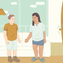 Two people in a minimalist home, but with a secret closet full of past purchases showing that they are just following the trend.
