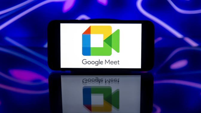 Google Meet logo on a mobile phone.