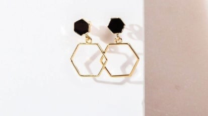 Black and gold hexagonal earrings