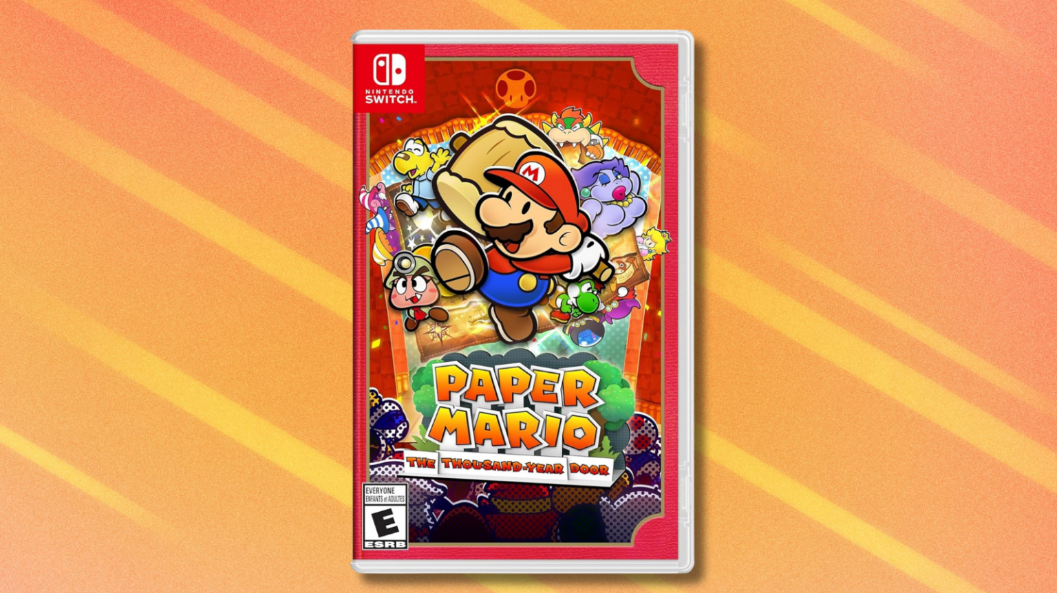 Paper Mario: The Thousand Year Door on orange and white abstract background