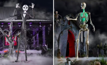 the 13 ft. Giant-Sized Animated LED Jack Skellington and the 12-foot skeleton with an led lighting kit from the home depot