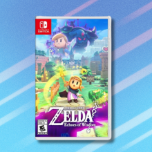 'The Legend of Zelda: Echoes of Wisdom' on blue abstract background